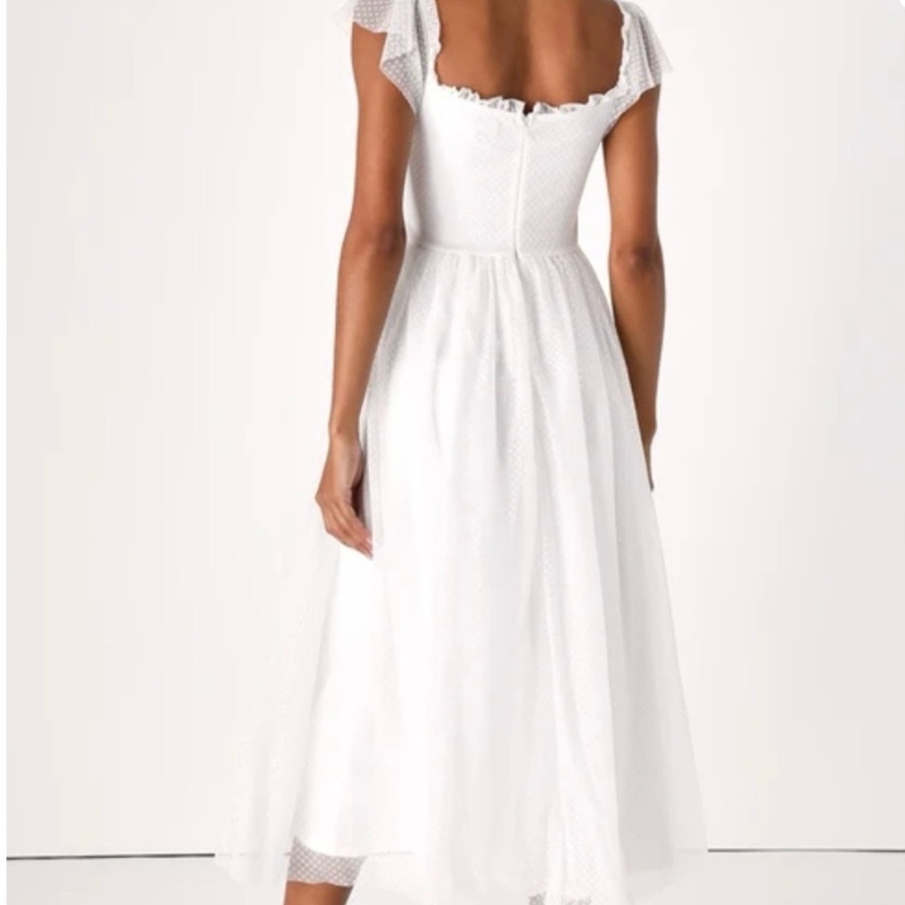 White Midi Swiss Dot Cap-Sleeve Dress - Picture 2 of 10
